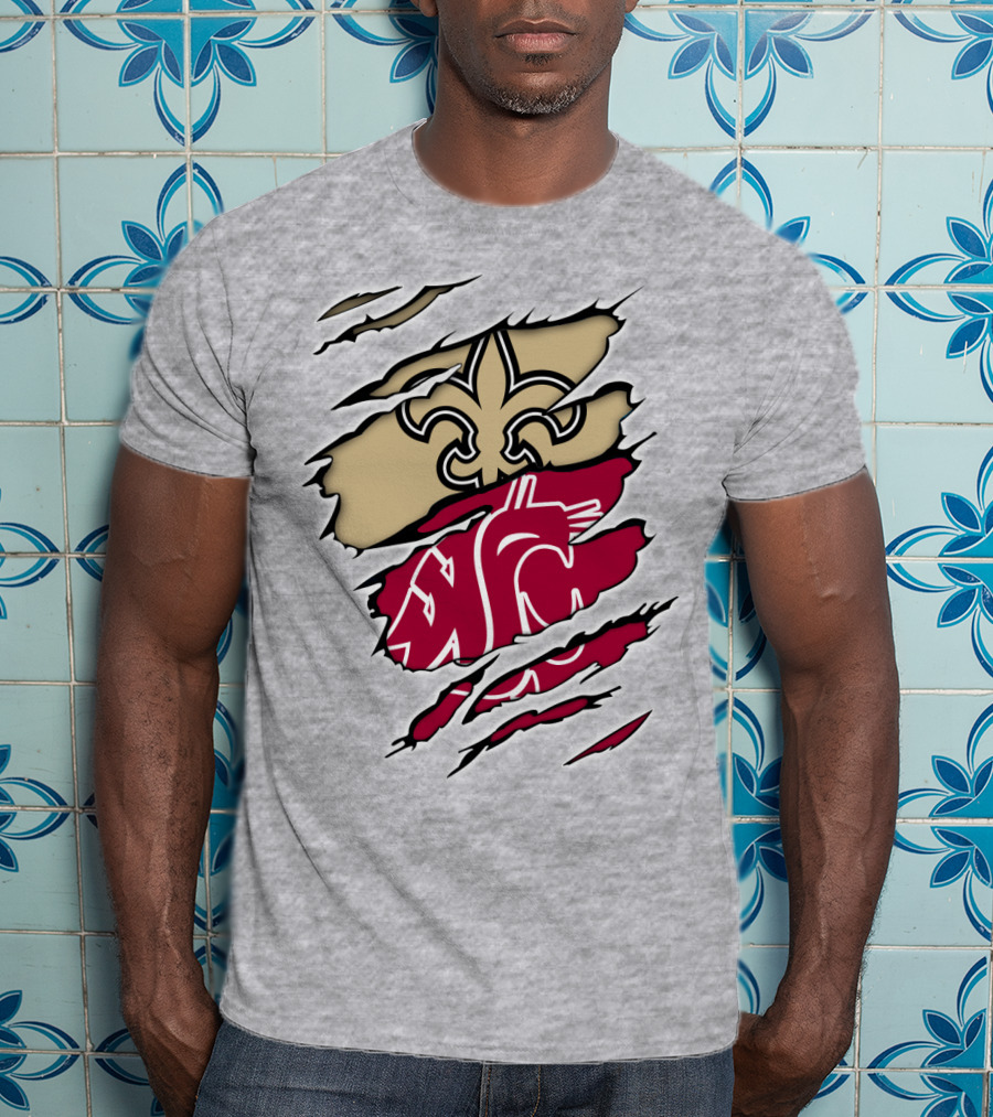 New Orleans Saints Washington State Cougars Fleur-de-Lis Logo Fusion T-Shirt