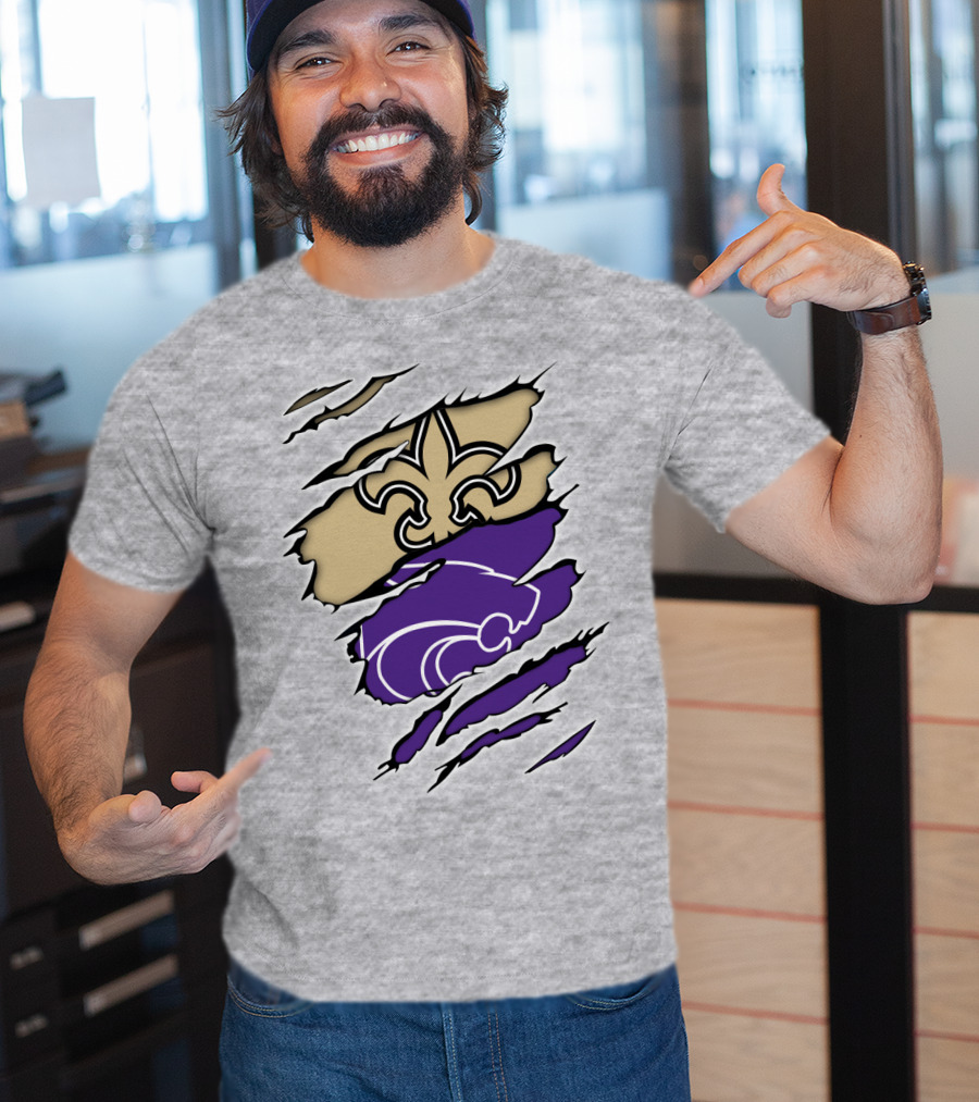 Kansas State Wildcats New Orleans Saints Fleur-de-lis Combination T-Shirt