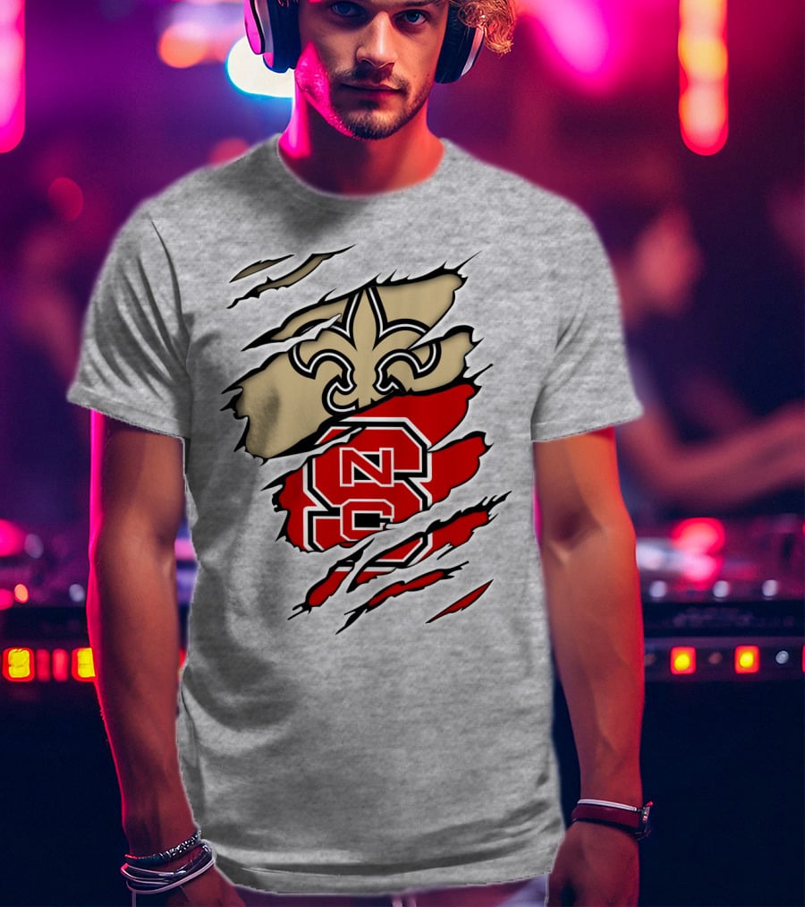 NC State Wolfpack And New Orleans Saints Logo Mashup T-Shirt