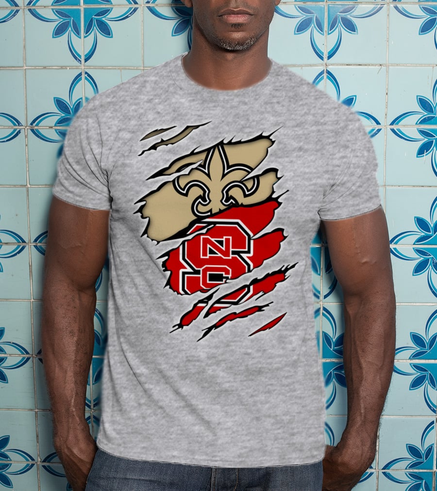 NC State Wolfpack And New Orleans Saints Logo Mashup T-Shirt