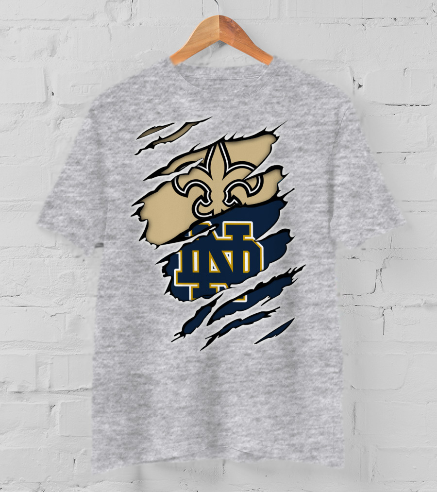 Notre Dame Irish Saints Fleur-de-Lis Logo Rip Effect T-Shirt