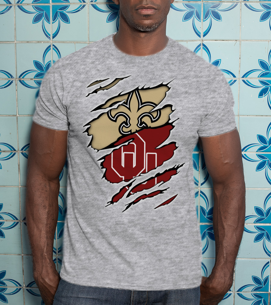 New Orleans Saints Oklahoma Sooners Torn Logo Fusion T-Shirt