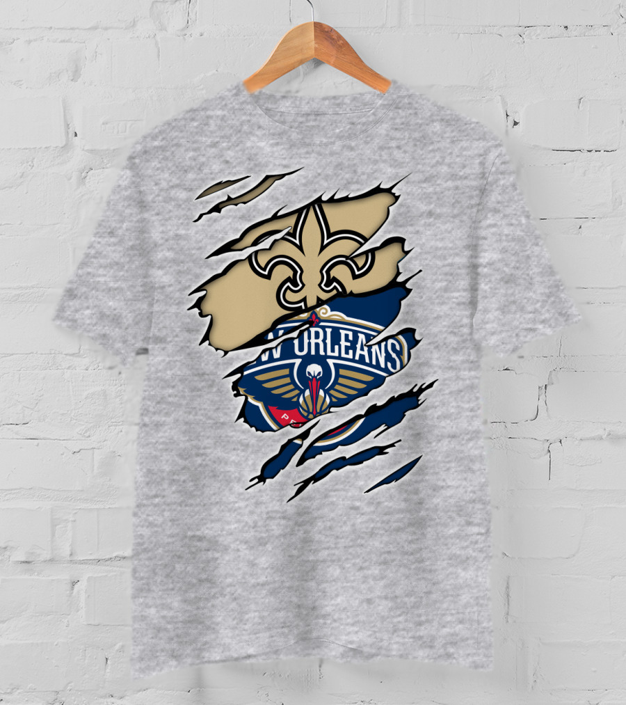 New Orleans Saints Pelicans Fleur-de-Lis Rip T-Shirt
