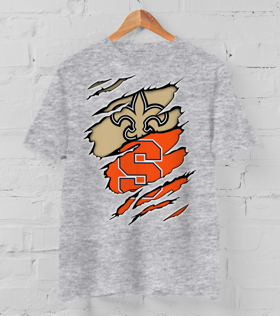 Saints Fleur-de-Lis And Syracuse Orange S Logo Combination T-Shirt