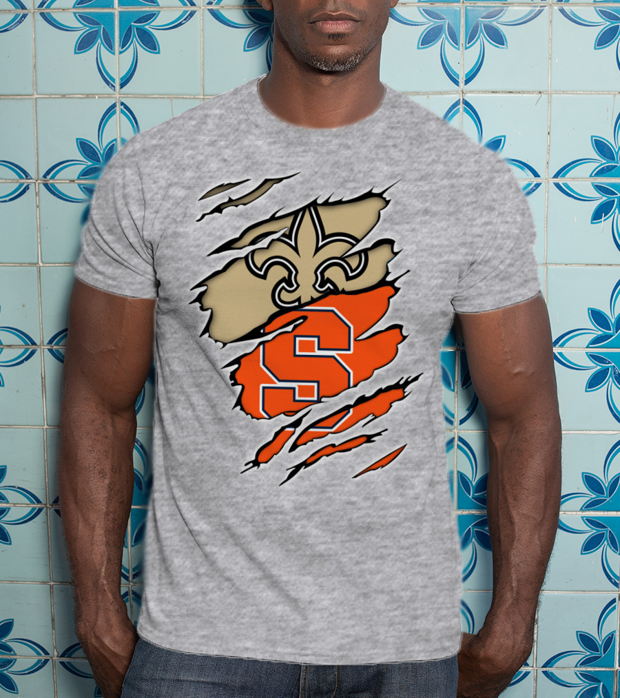 Saints Fleur-de-Lis And Syracuse Orange S Logo Combination T-Shirt