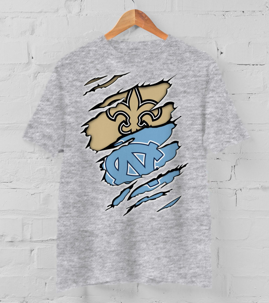 Saints Fleur-de-Lis And UNC Tar Heels NC Logo Fusion T-Shirt