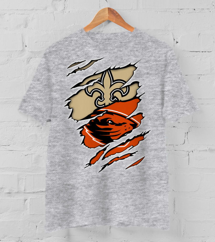 Saints Fleur-de-lis And Beavers Mascot Ripped T-Shirt
