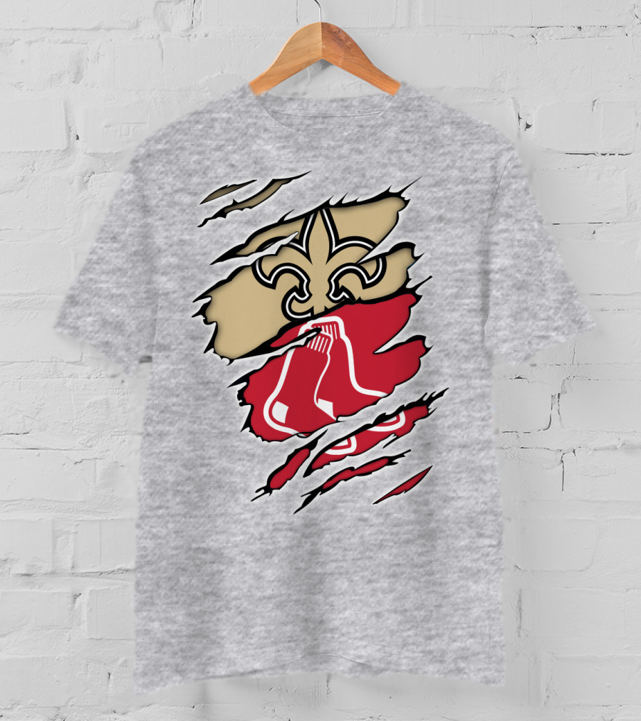 Saints New Orleans Fleur-de-Lis Red Sox Boston Logo Fusion T-Shirt
