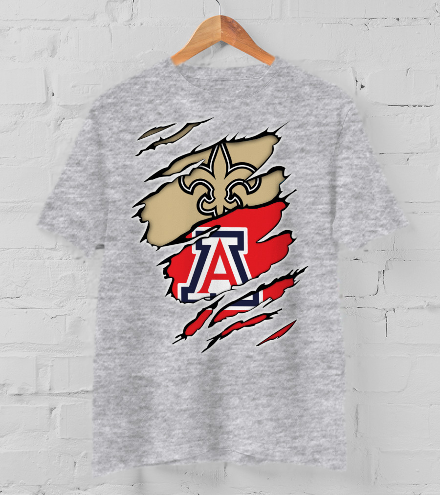 New Orleans Saints Fleur-de-Lis Arizona Wildcats Team Logo Mashup T-Shirt