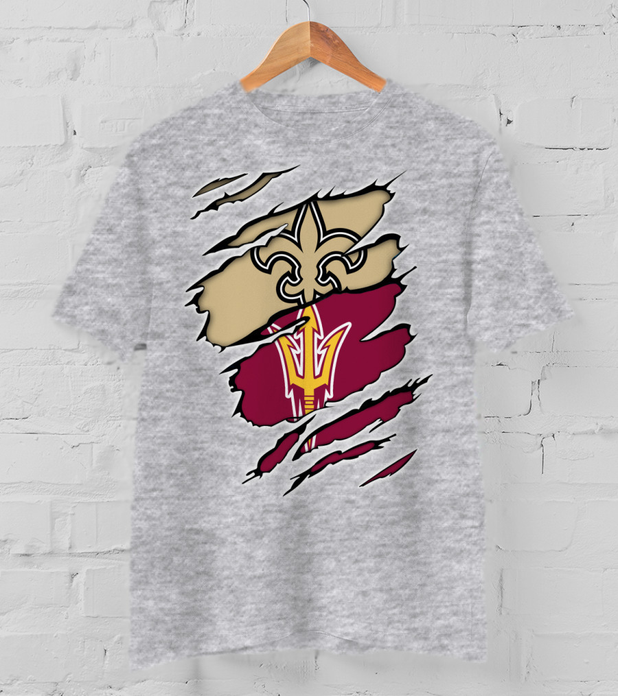 Saints Fleur-de-Lis Sun Devils Pitchfork Torn T-Shirt