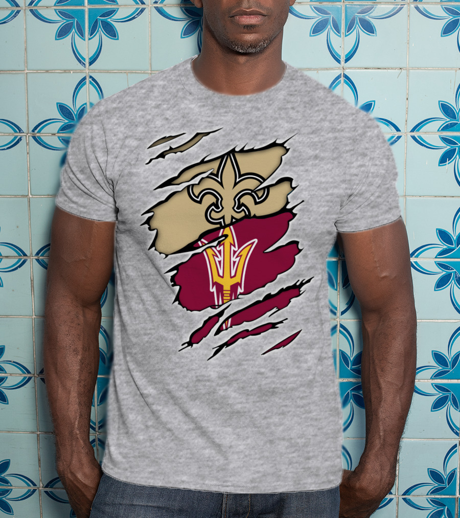 Saints Fleur-de-Lis Sun Devils Pitchfork Torn T-Shirt