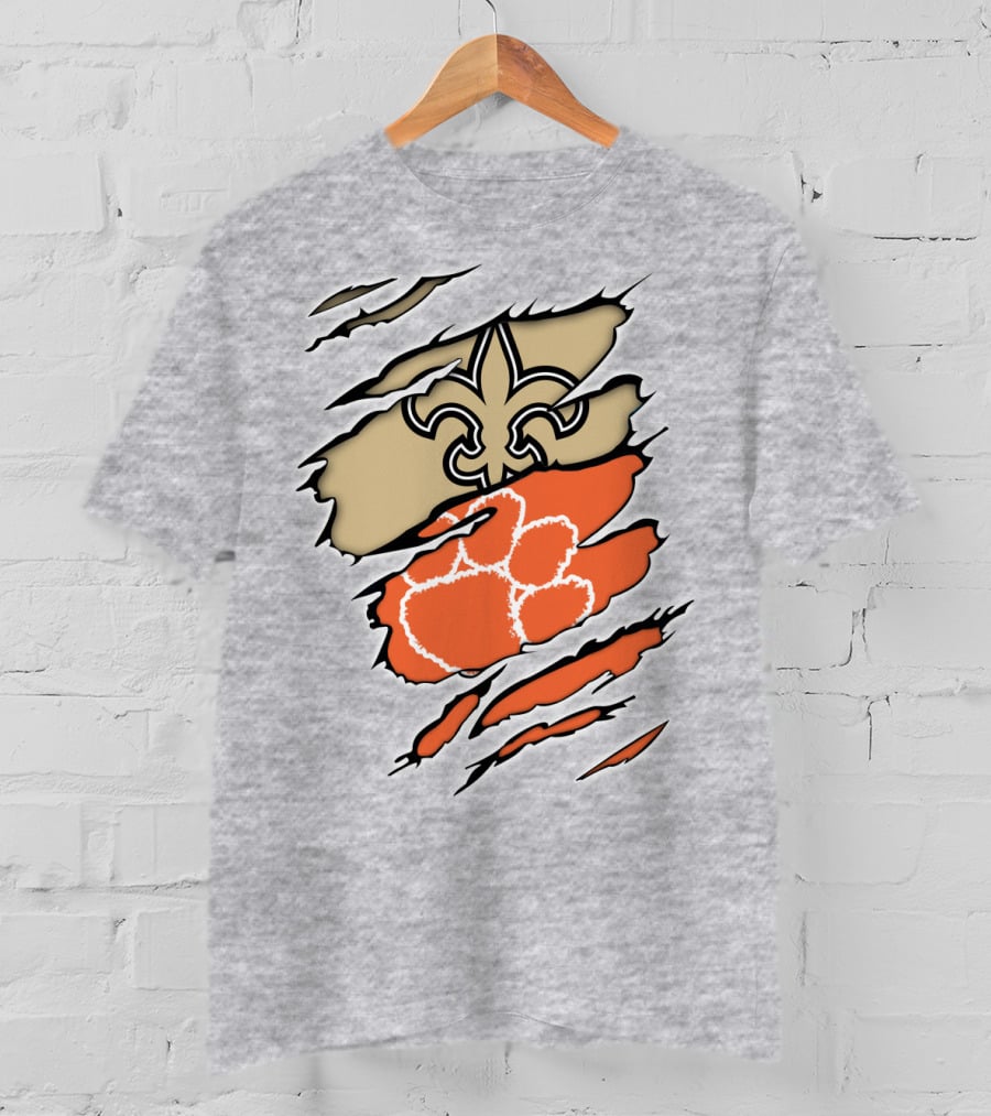 Saints Fleur-de-Lis Clemson Tiger Paw Rip T-Shirt
