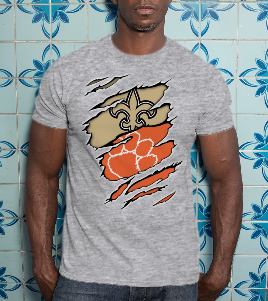 Saints Fleur-de-Lis Clemson Tiger Paw Rip T-Shirt