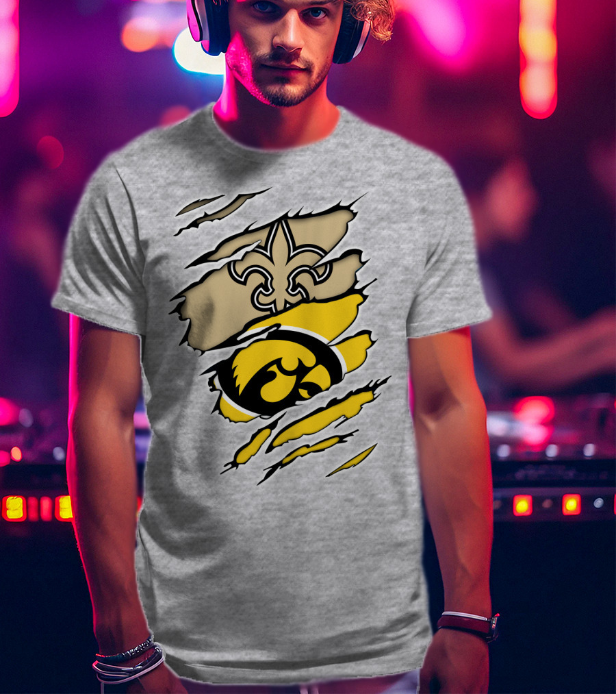 Iowa Hawkeyes And New Orleans Saints Fusion T-Shirt