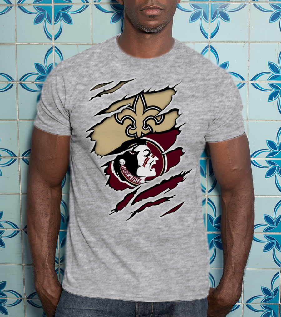New Orleans Saints Seminoles Logo Ripped T-Shirt