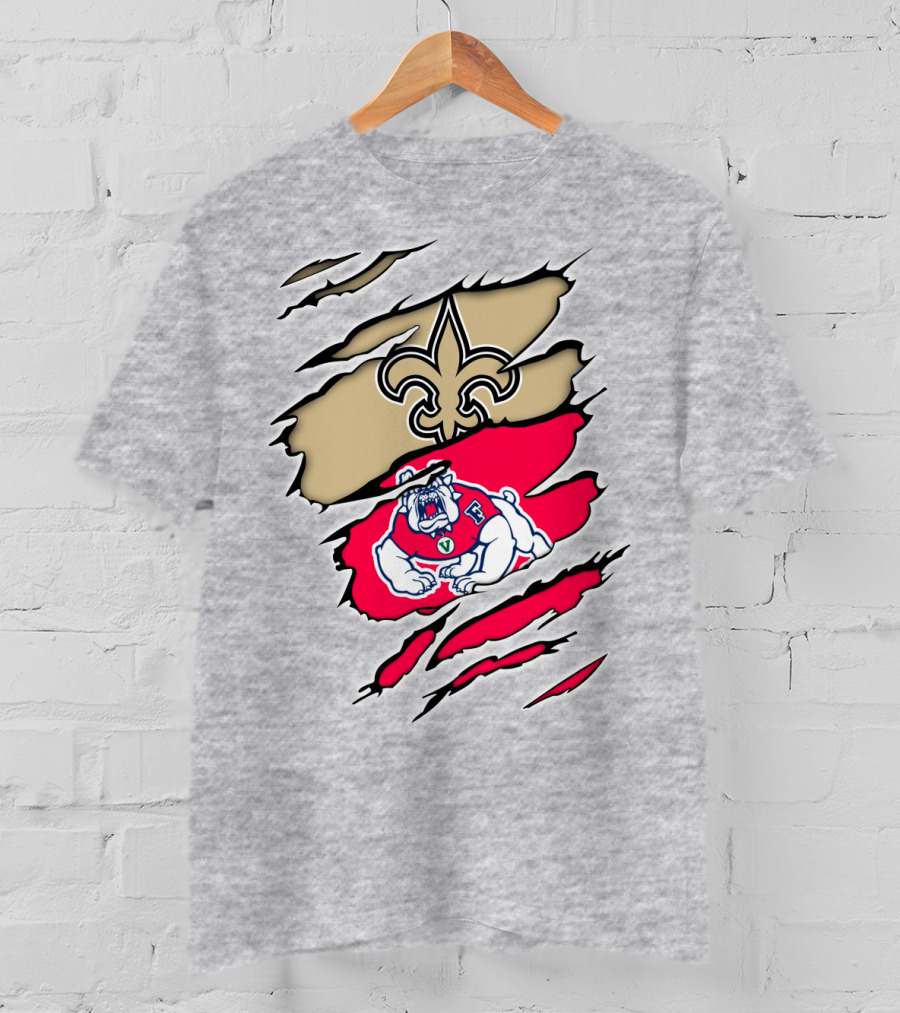 Fresno State Bulldogs And New Orleans Saints Emblem Fusion T-Shirt