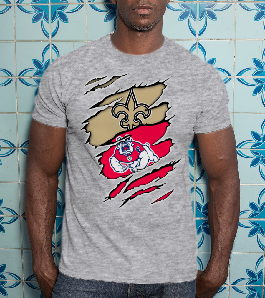 Fresno State Bulldogs And New Orleans Saints Emblem Fusion T-Shirt