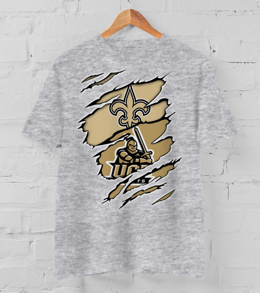 UCF Knights New Orleans Saints Gold Fleur-de-Lis Logo Mashup T-Shirt