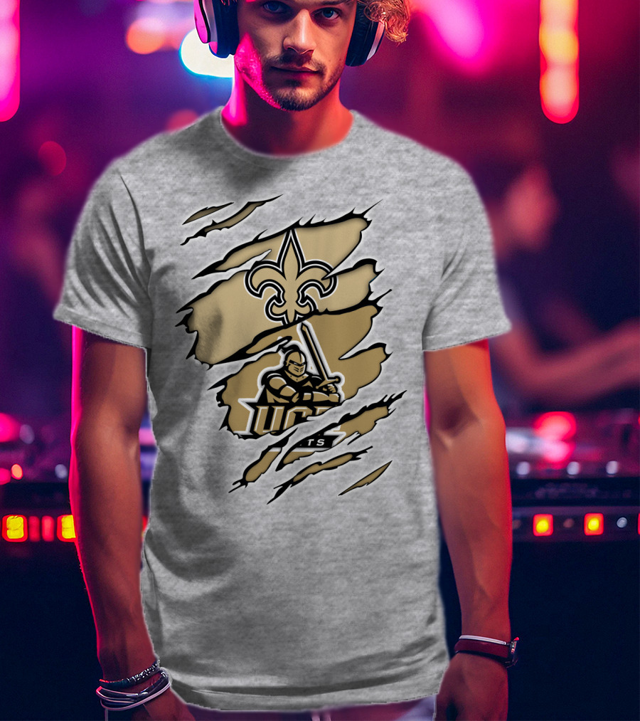 UCF Knights New Orleans Saints Gold Fleur-de-Lis Logo Mashup T-Shirt