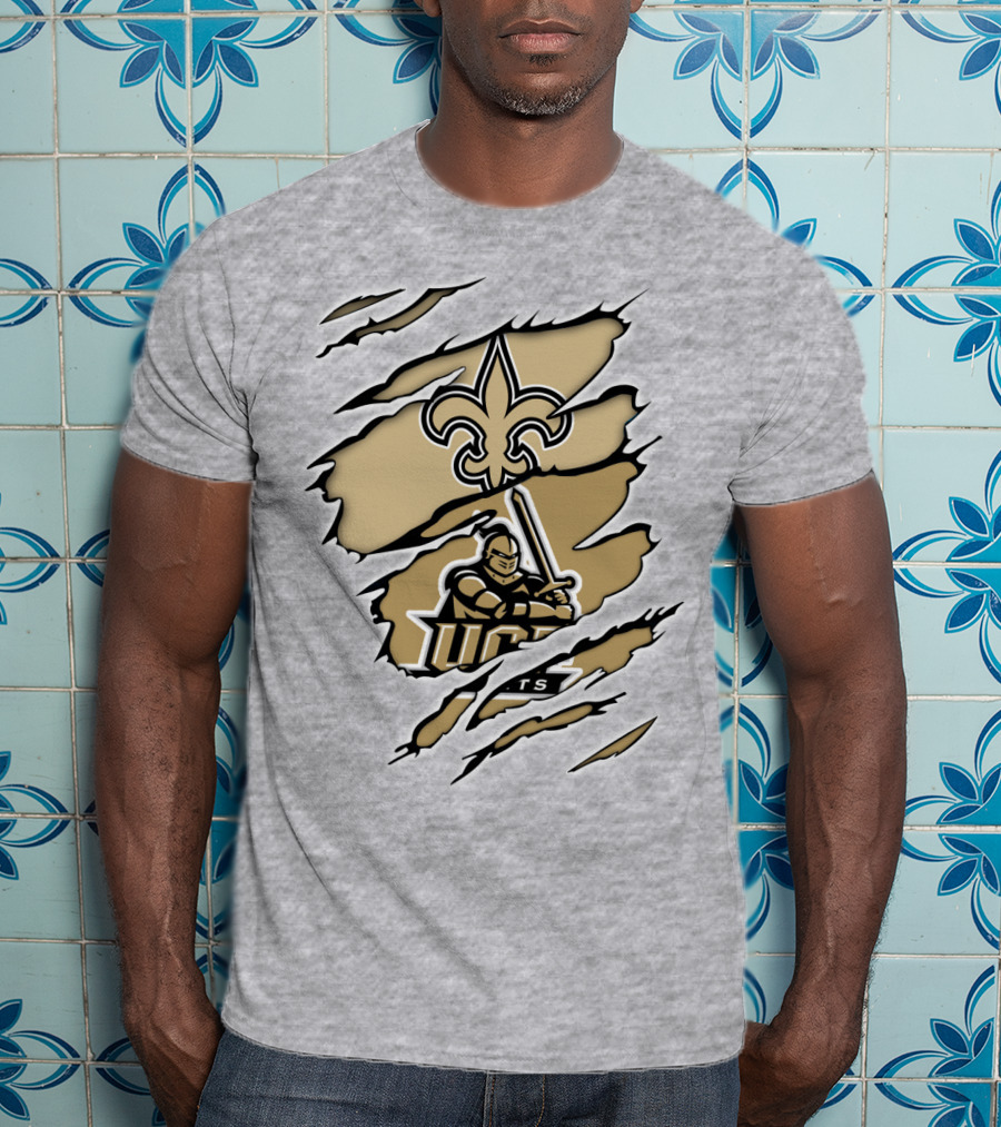 UCF Knights New Orleans Saints Gold Fleur-de-Lis Logo Mashup T-Shirt