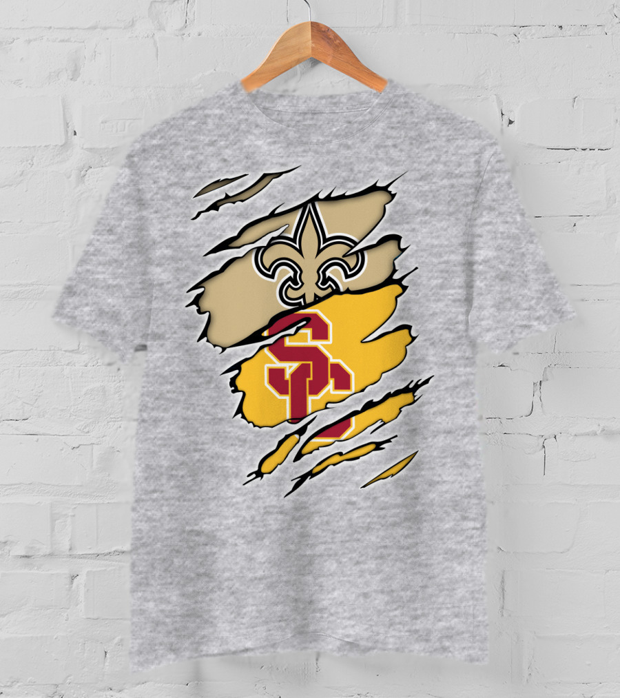 Saints Trojans USC Fleur-de-Lis Logo Combination T-Shirt