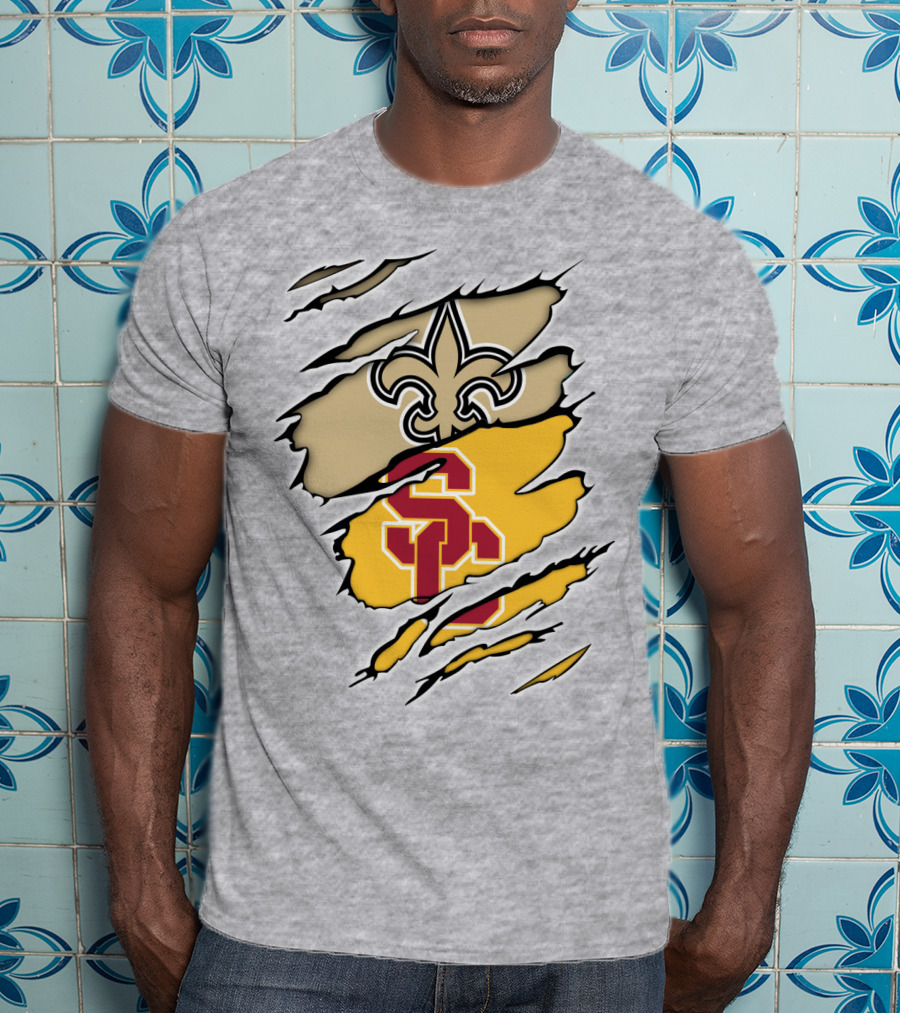 Saints Trojans USC Fleur-de-Lis Logo Combination T-Shirt