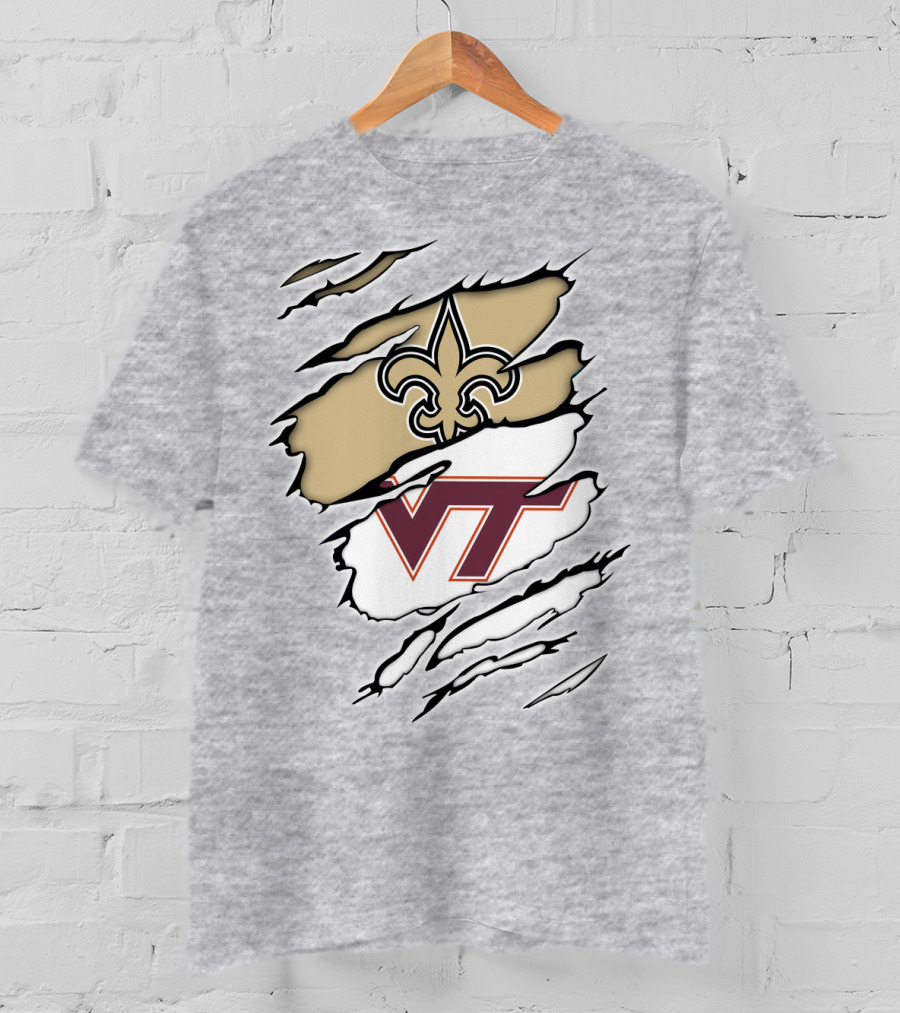 New Orleans Saints Virginia Tech Hokies Logo Fusion T-Shirt