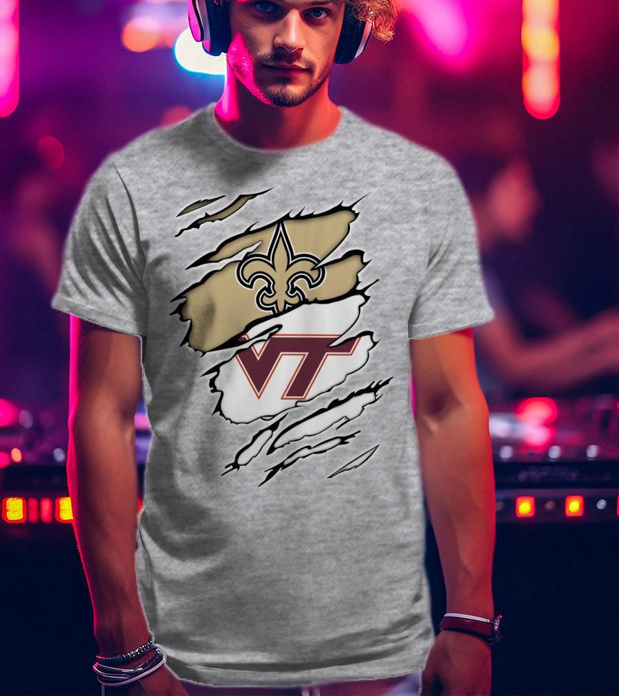 New Orleans Saints Virginia Tech Hokies Logo Fusion T-Shirt