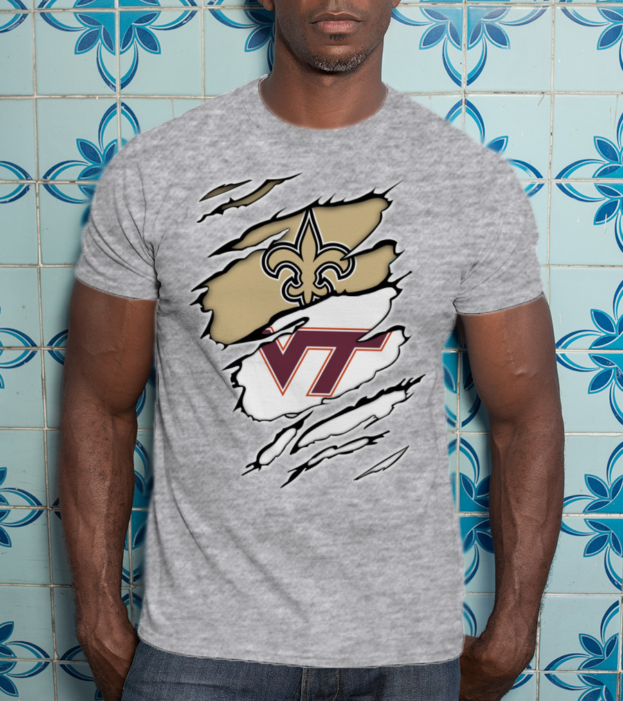 New Orleans Saints Virginia Tech Hokies Logo Fusion T-Shirt