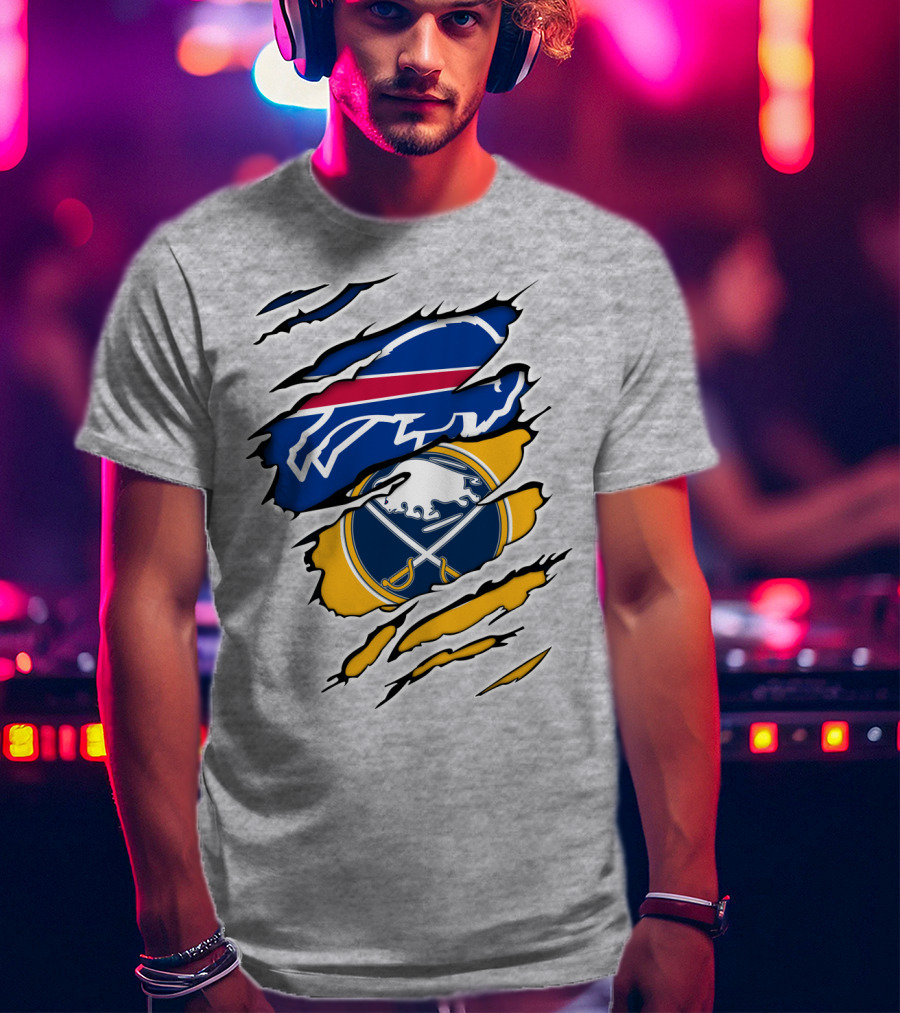 Buffalo Bills Sabres Ripped Logo Combination T-Shirt