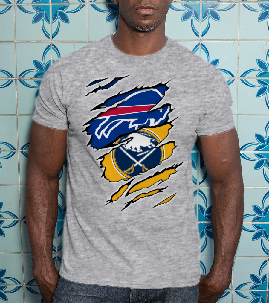Buffalo Bills Sabres Ripped Logo Combination T-Shirt