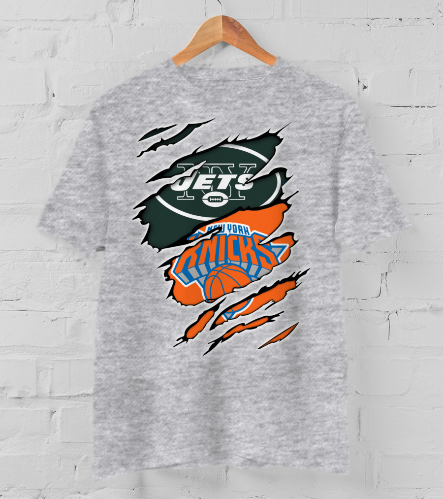 New York Jets Knicks Basketball Football Fan Crossover T-Shirt