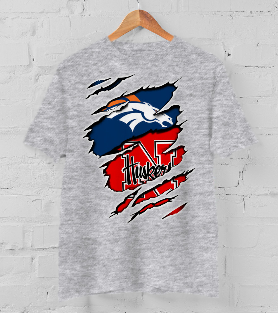 Broncos Huskers Logo Mashup - Denver And Nebraska Football Fusion T-Shirt