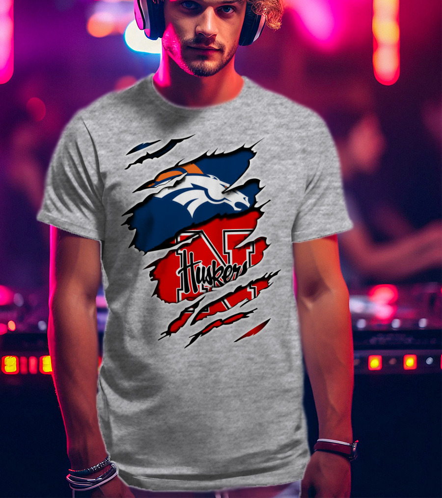 Broncos Huskers Logo Mashup - Denver And Nebraska Football Fusion T-Shirt