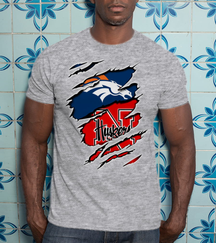 Broncos Huskers Logo Mashup - Denver And Nebraska Football Fusion T-Shirt