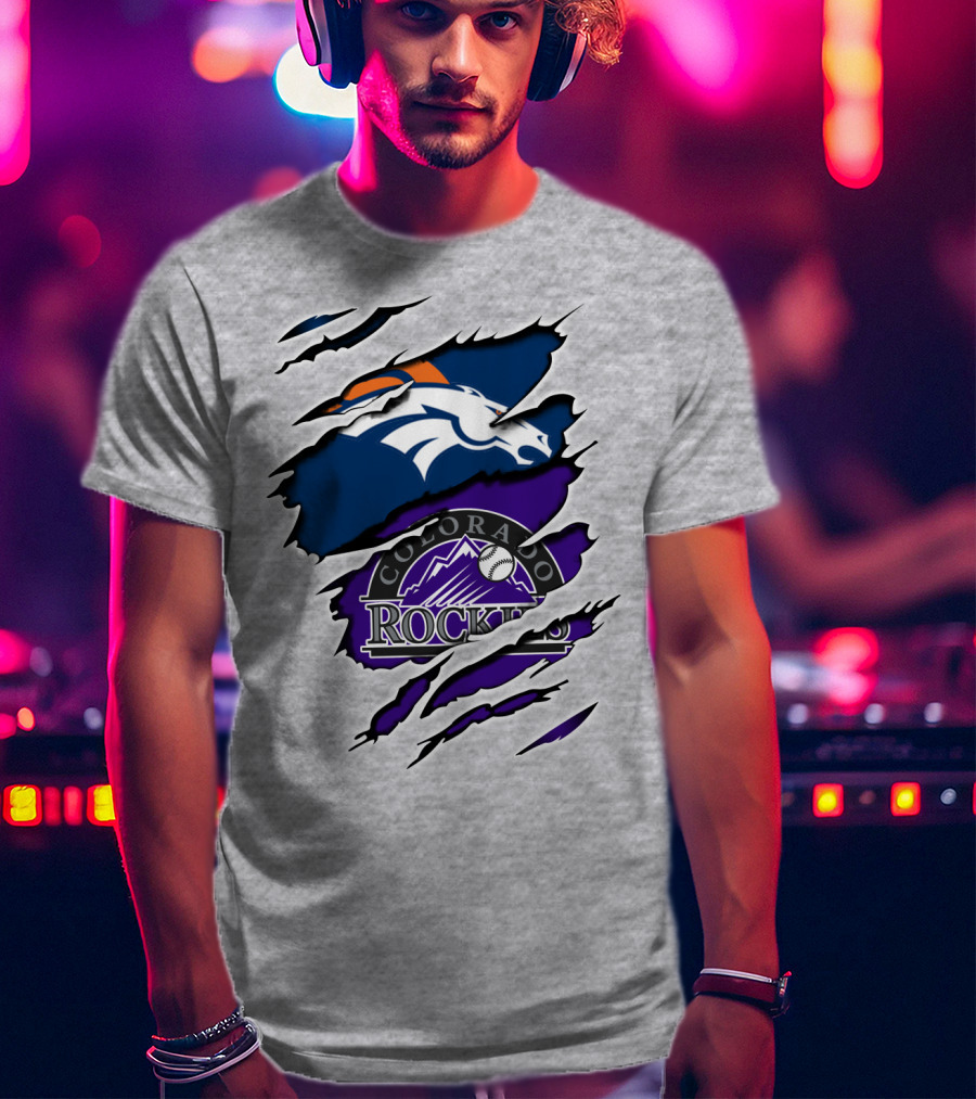 Denver Broncos Colorado Rockies Fan Crossover T-Shirt