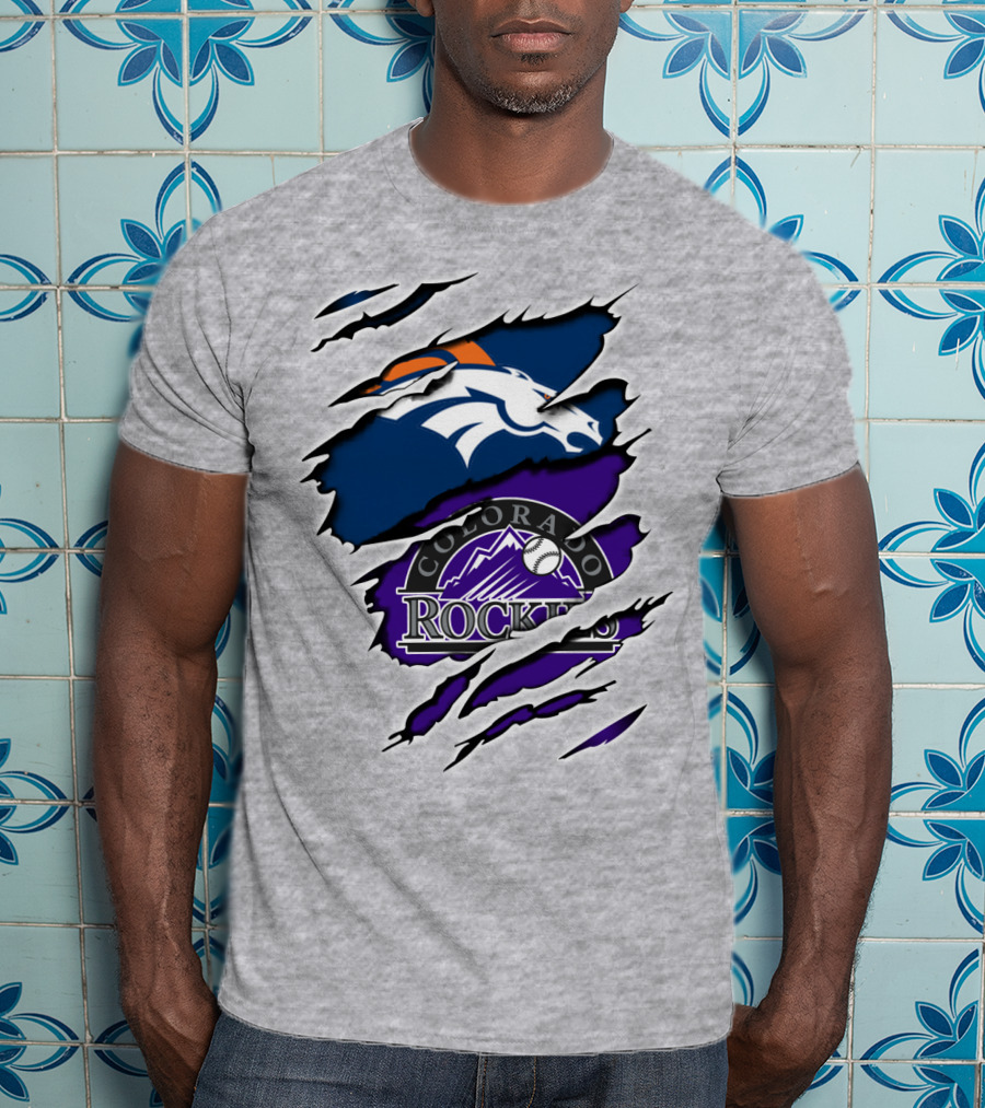 Denver Broncos Colorado Rockies Fan Crossover T-Shirt