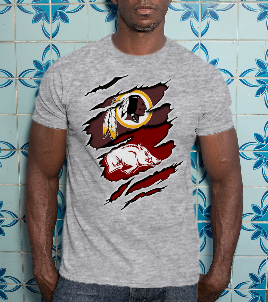 Washington Redskins And Arkansas Razorbacks Logo Mashup T-Shirt