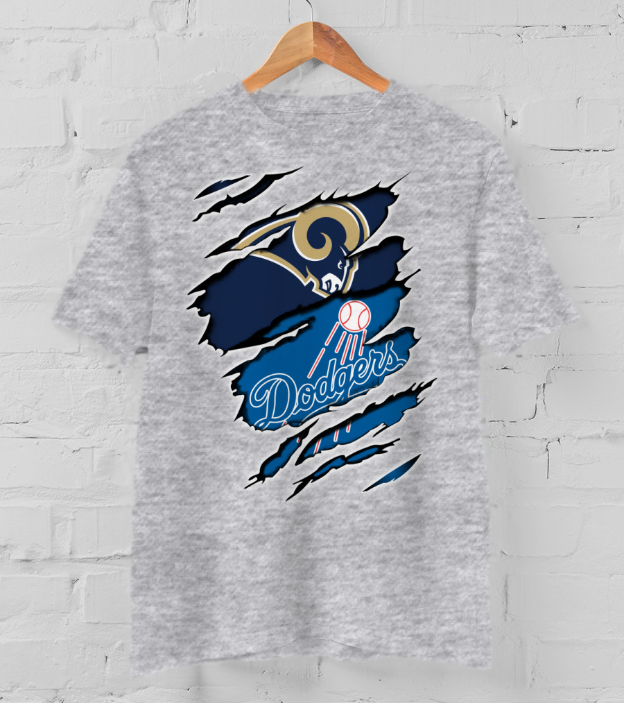 Rams Dodgers Scratch Tear Logo Crossover Fusion T-Shirt