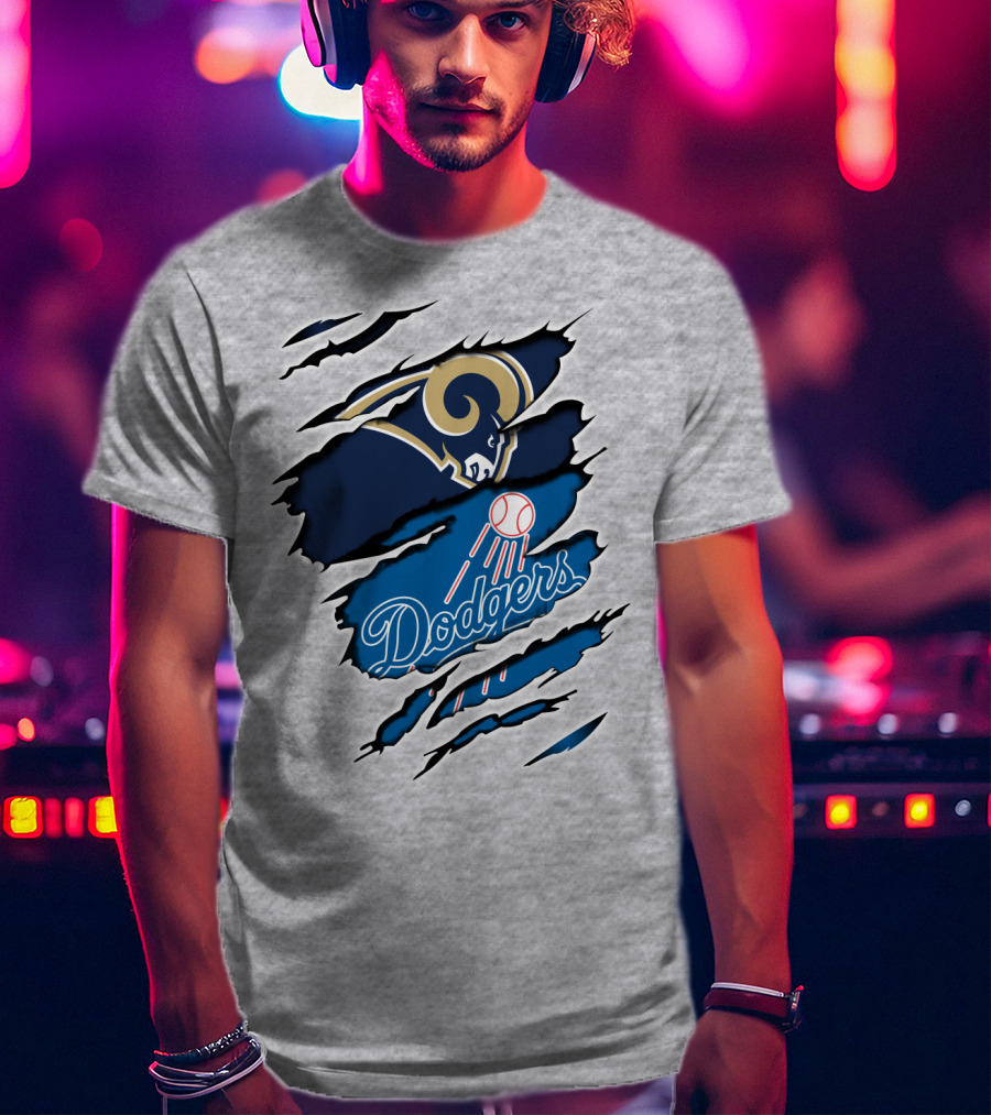 Rams Dodgers Scratch Tear Logo Crossover Fusion T-Shirt