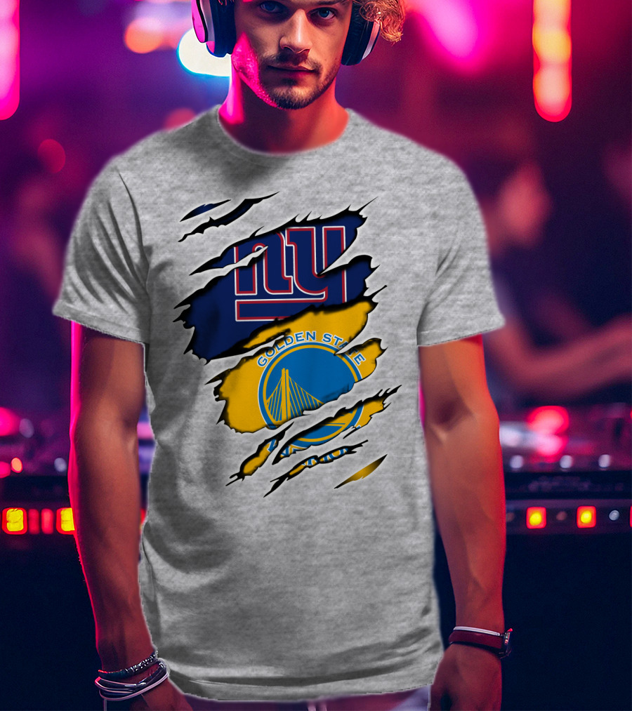 New York Giants Golden State Warriors Ripped Dual Team Representation T-Shirt