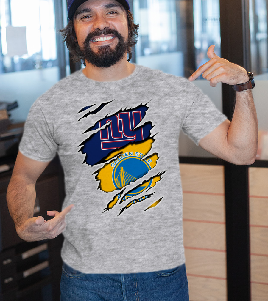 New York Giants Golden State Warriors Ripped Dual Team Representation T-Shirt