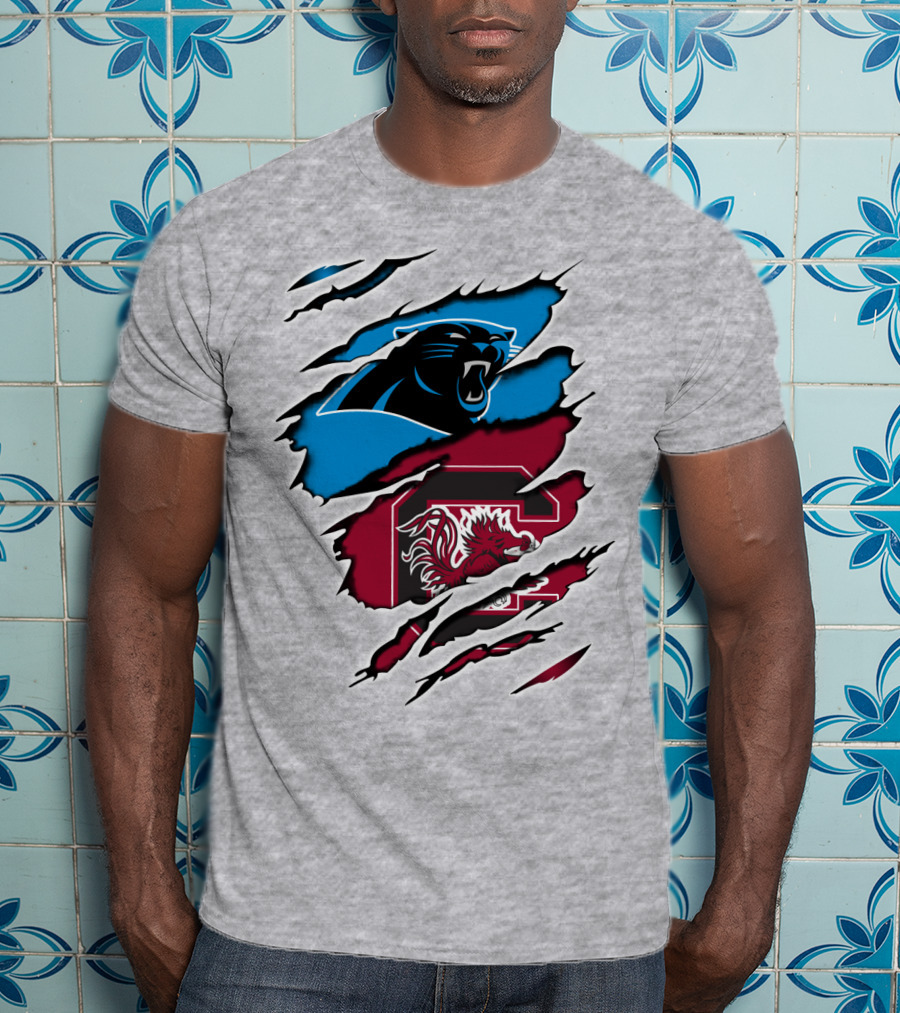 Panthers Gamecocks Team Spirit Claw Marks Logo Fusion T-Shirt