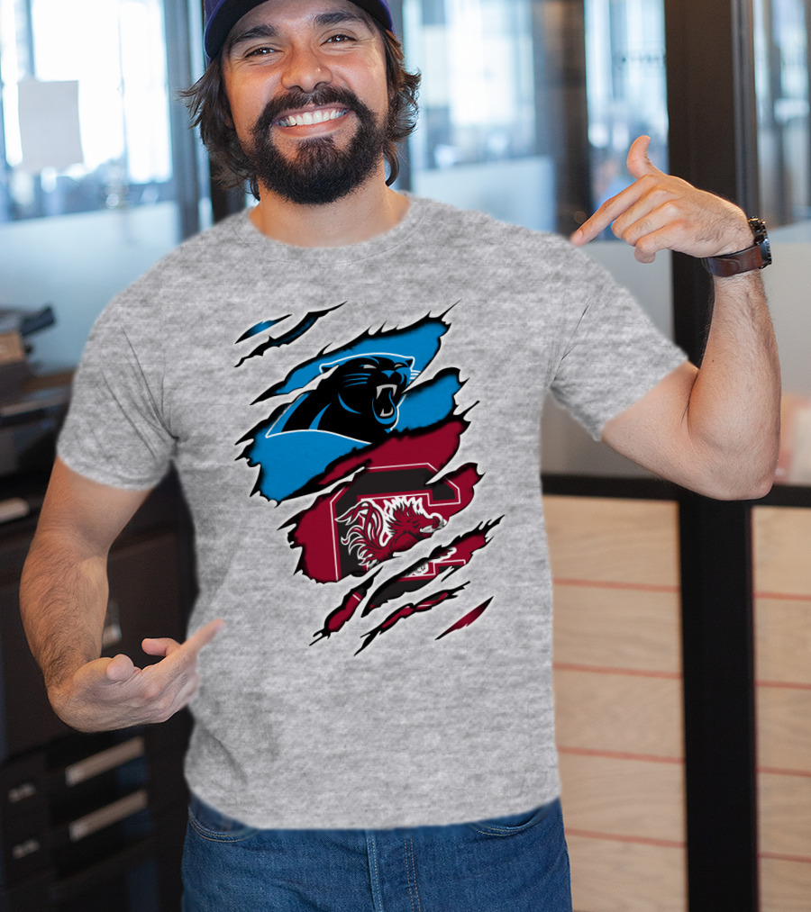 Panthers Gamecocks Team Spirit Claw Marks Logo Fusion T-Shirt