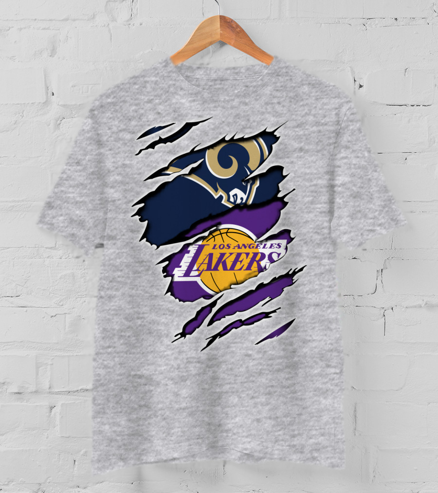 Los Angeles Rams Lakers Logos Scratch Sports Collaboration T-Shirt