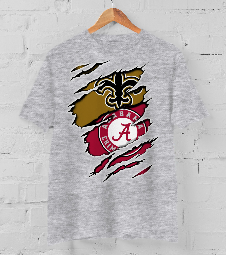 Alabama Crimson Tide New Orleans Saints Fleur-de-Lis Claw Marks T-Shirt