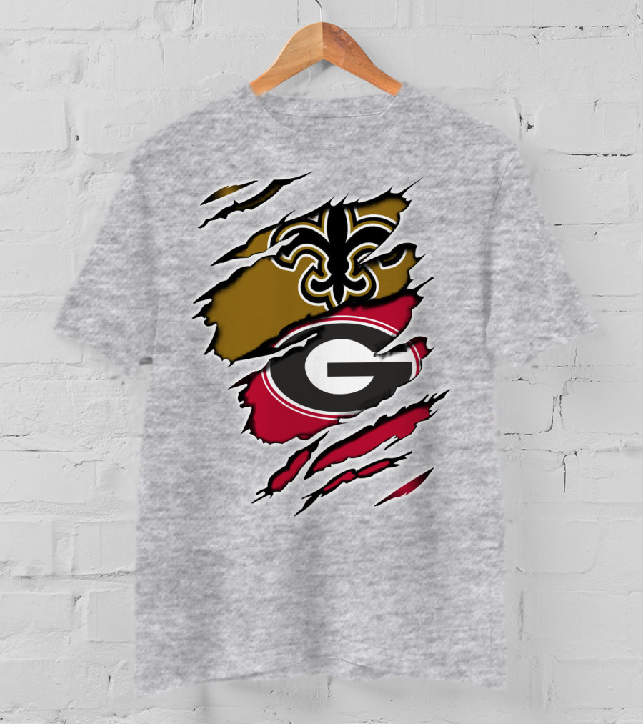 Saints Fleur-de-Lis Bulldogs Logo Ripped T-Shirt