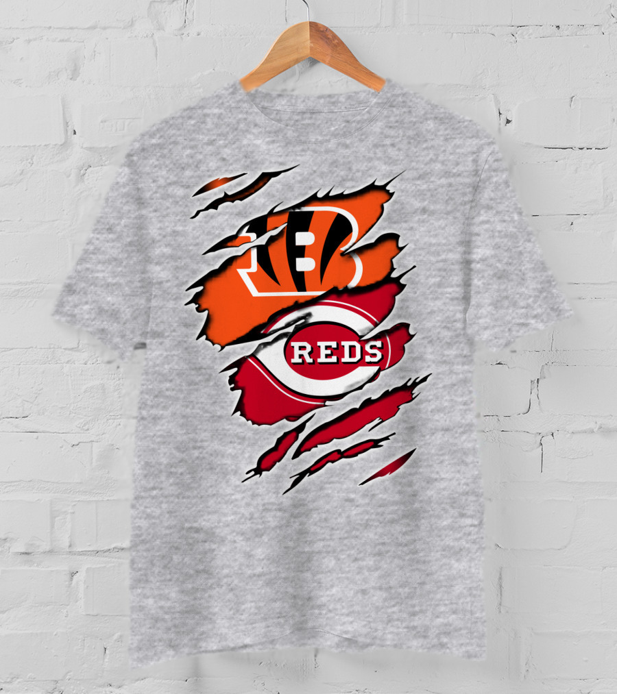 Bengals Reds NFL MLB Cincinnati Fan Ripped T-Shirt