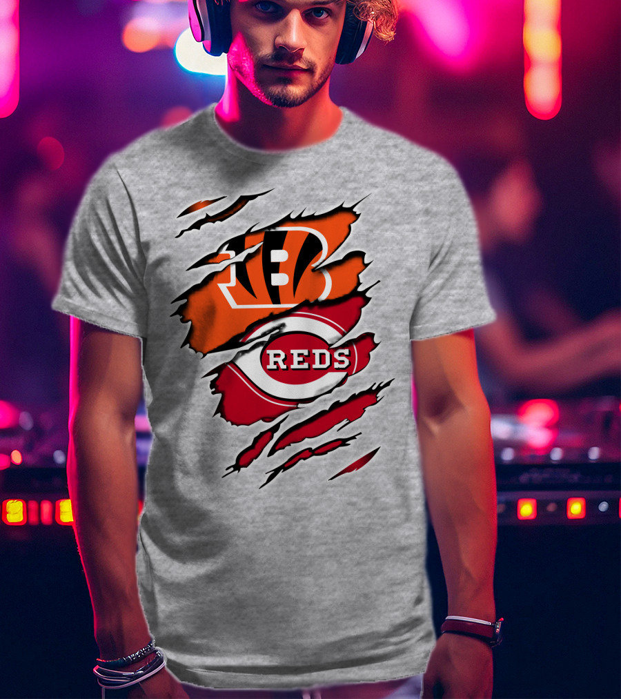 Bengals Reds NFL MLB Cincinnati Fan Ripped T-Shirt