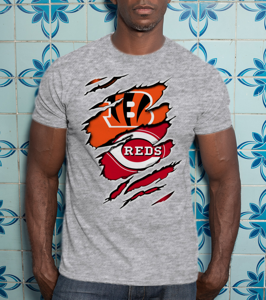Bengals Reds NFL MLB Cincinnati Fan Ripped T-Shirt